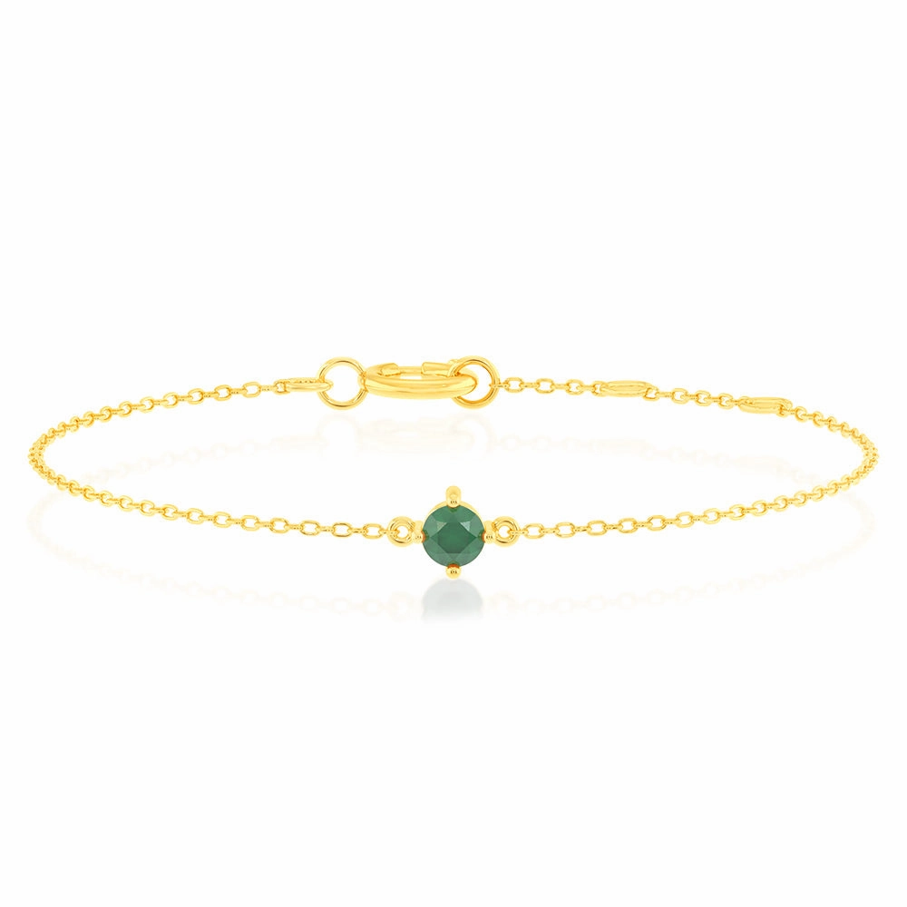 0.24 Carat Created Emerald Adjustable Bracelet 17cm in 9ct Yellow Gold