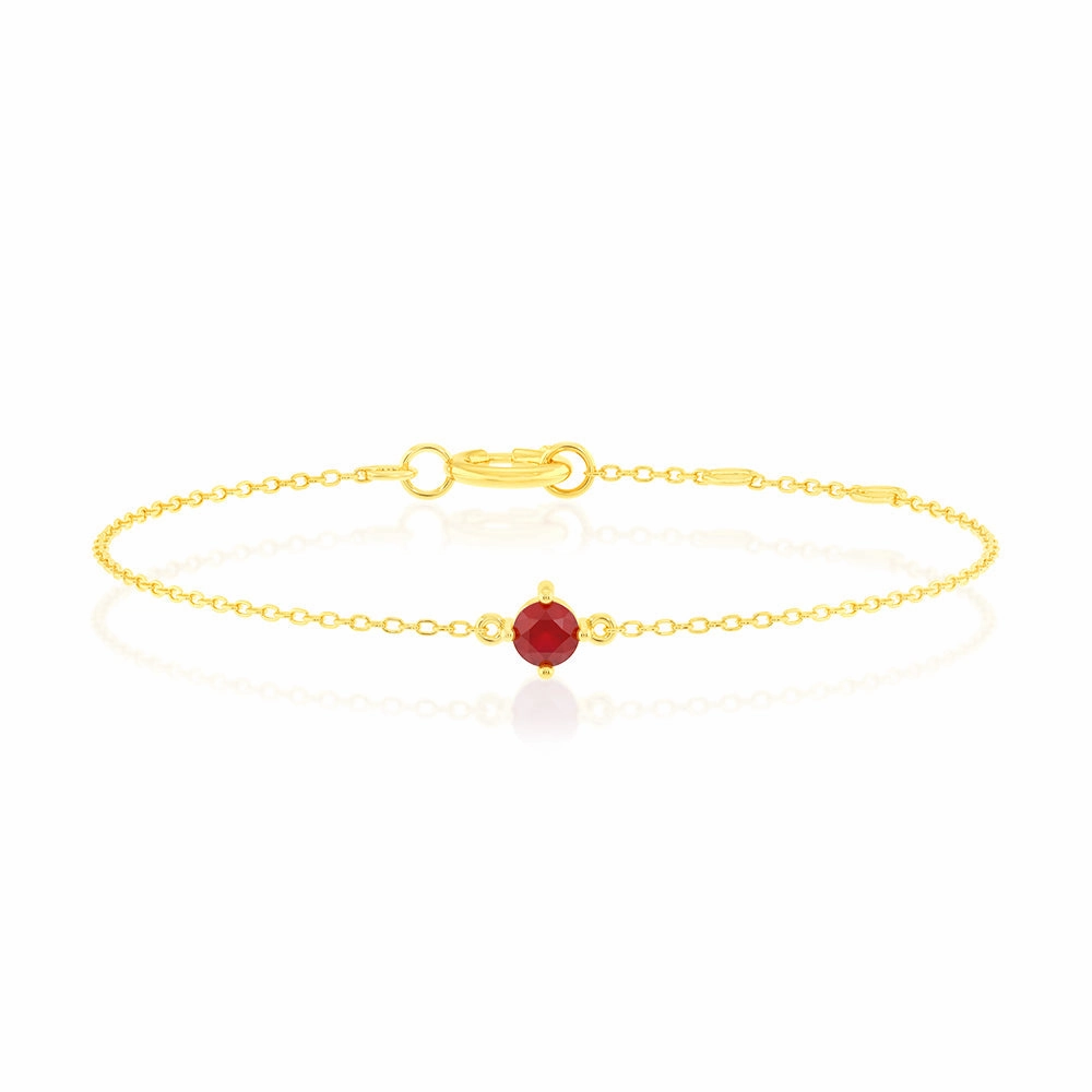 0.30 Carat Created Ruby Adjustable Bracelet 17cm in 9ct Yellow Gold