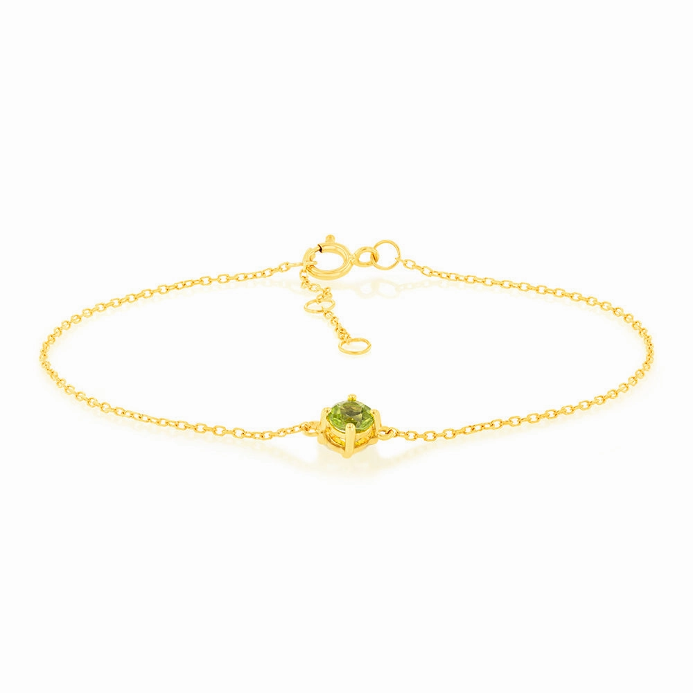 0.30 Carat Peridot Adjustable Bracelet 17cm in 9ct Yellow Gold