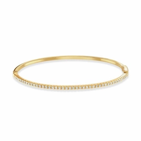 0.59ct Claw Set Round Brilliant Cut Diamond 18ct Yellow Gold Hinged Bangle