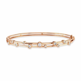 0.65ct Round Brilliant Cut Diamond Bubble 18ct Rose Gold Hinged Bangle