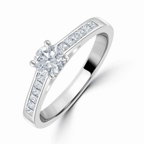 0.66ct Round Brilliant Cut Diamond Solitaire Platinum Ring with Diamond Shoulders