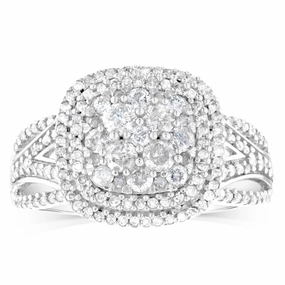 10ct White Gold 0.95 Carat Diamond Cluster Ring