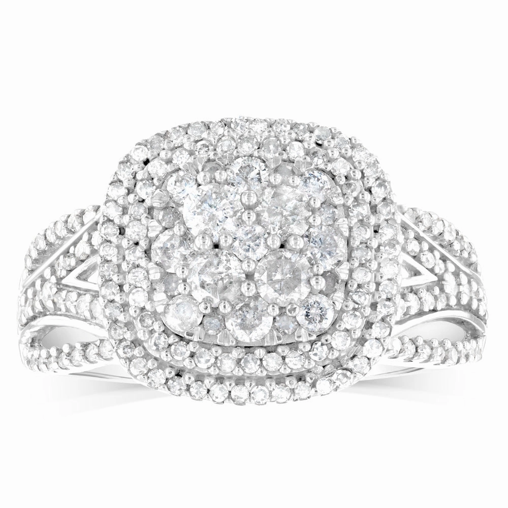 10ct White Gold 0.95 Carat Diamond Cluster Ring