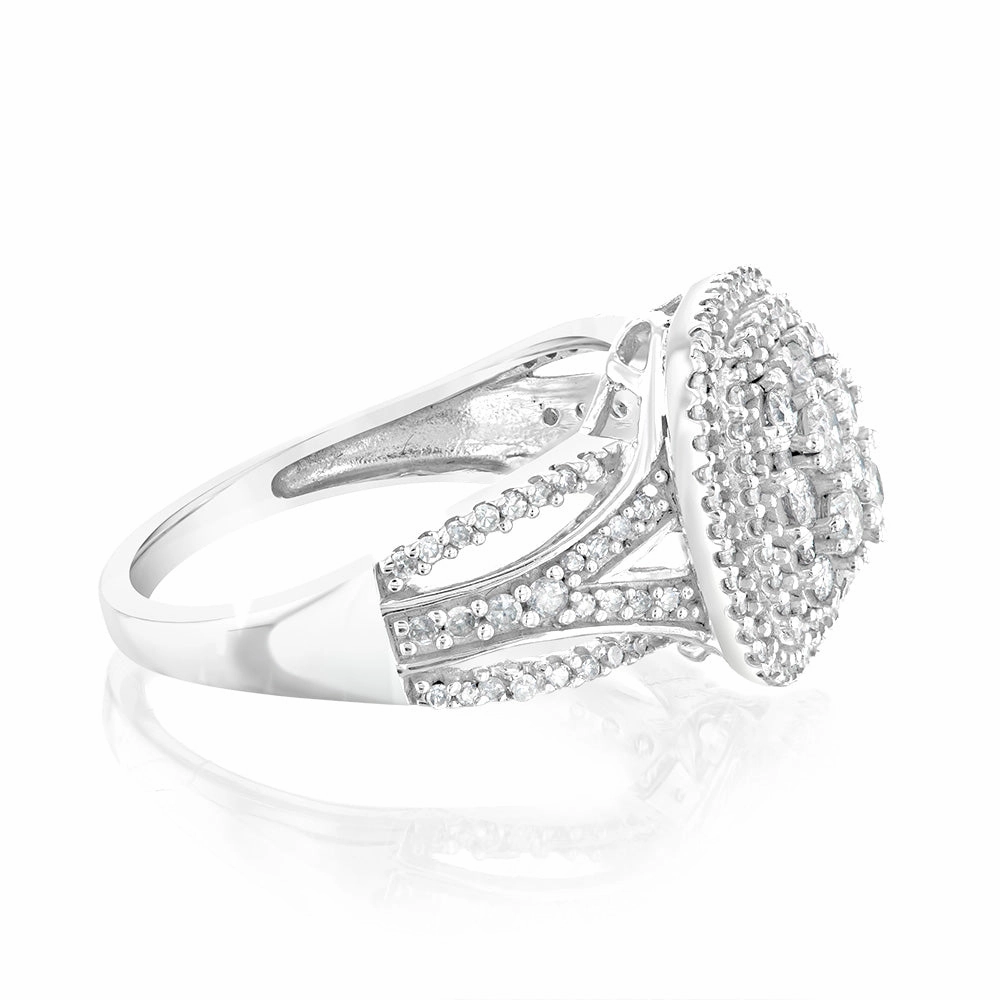 10ct White Gold 0.95 Carat Diamond Cluster Ring