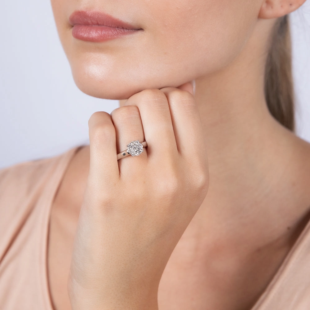10ct White Gold 1/3 Carat Diamond Halo Solitaire Ring