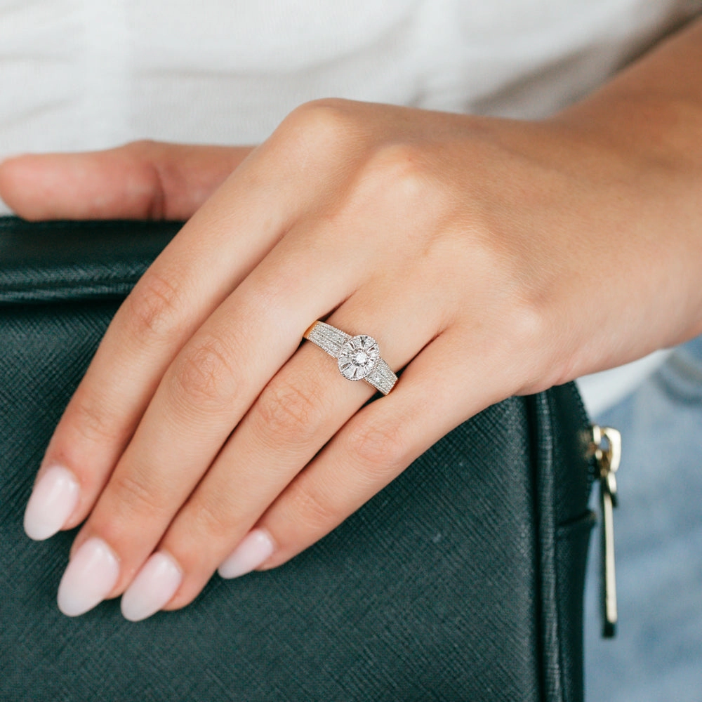 10ct Yellow Gold 1/6 Carat Diamond Halo Solitaire Ring