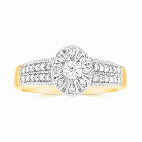 10ct Yellow Gold 1/6 Carat Diamond Halo Solitaire Ring