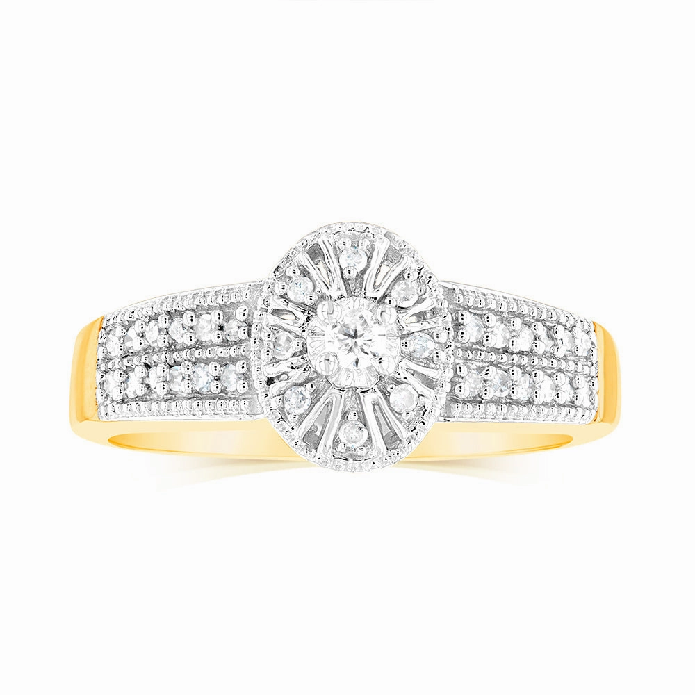 10ct Yellow Gold 1/6 Carat Diamond Halo Solitaire Ring