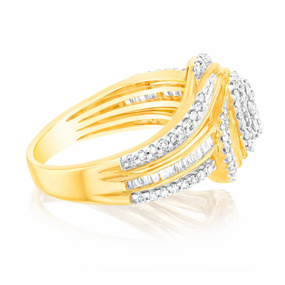 10ct Yellow Gold 3/4 Carat Diamond Round Cluster Ring