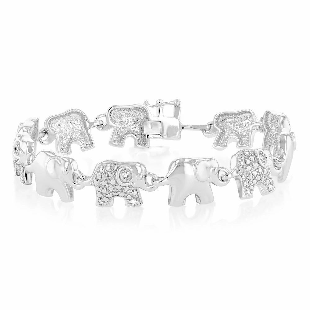 14 Diamonds Elephant 19.5cm Bracelet in Sterling Silver
