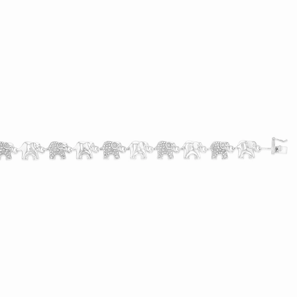 14 Diamonds Elephant 19.5cm Bracelet in Sterling Silver