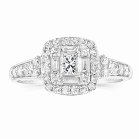 14ct White Gold 0.70 Carat Diamond Halo Solitaire Ring