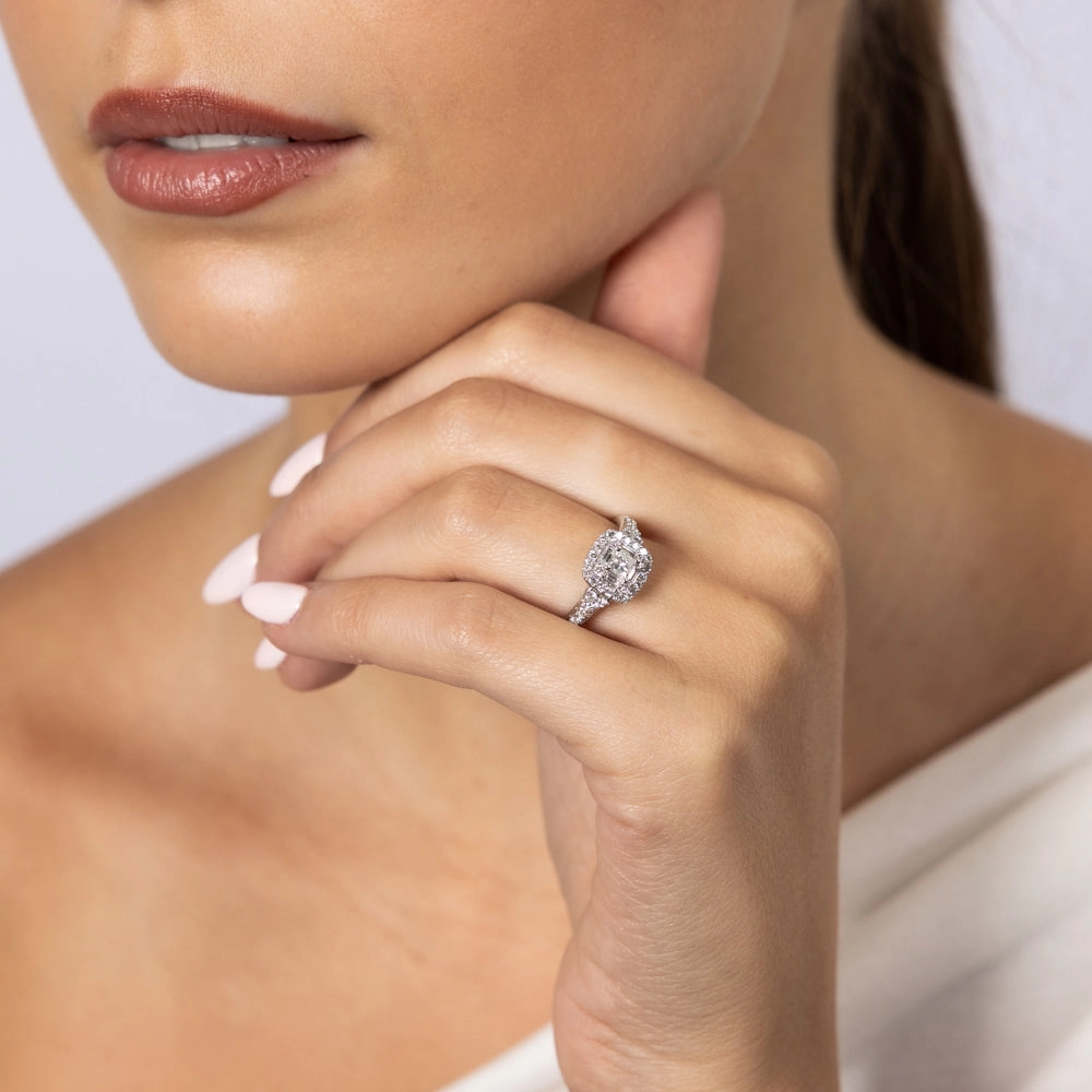 14ct White Gold 0.70 Carat Diamond Halo Solitaire Ring