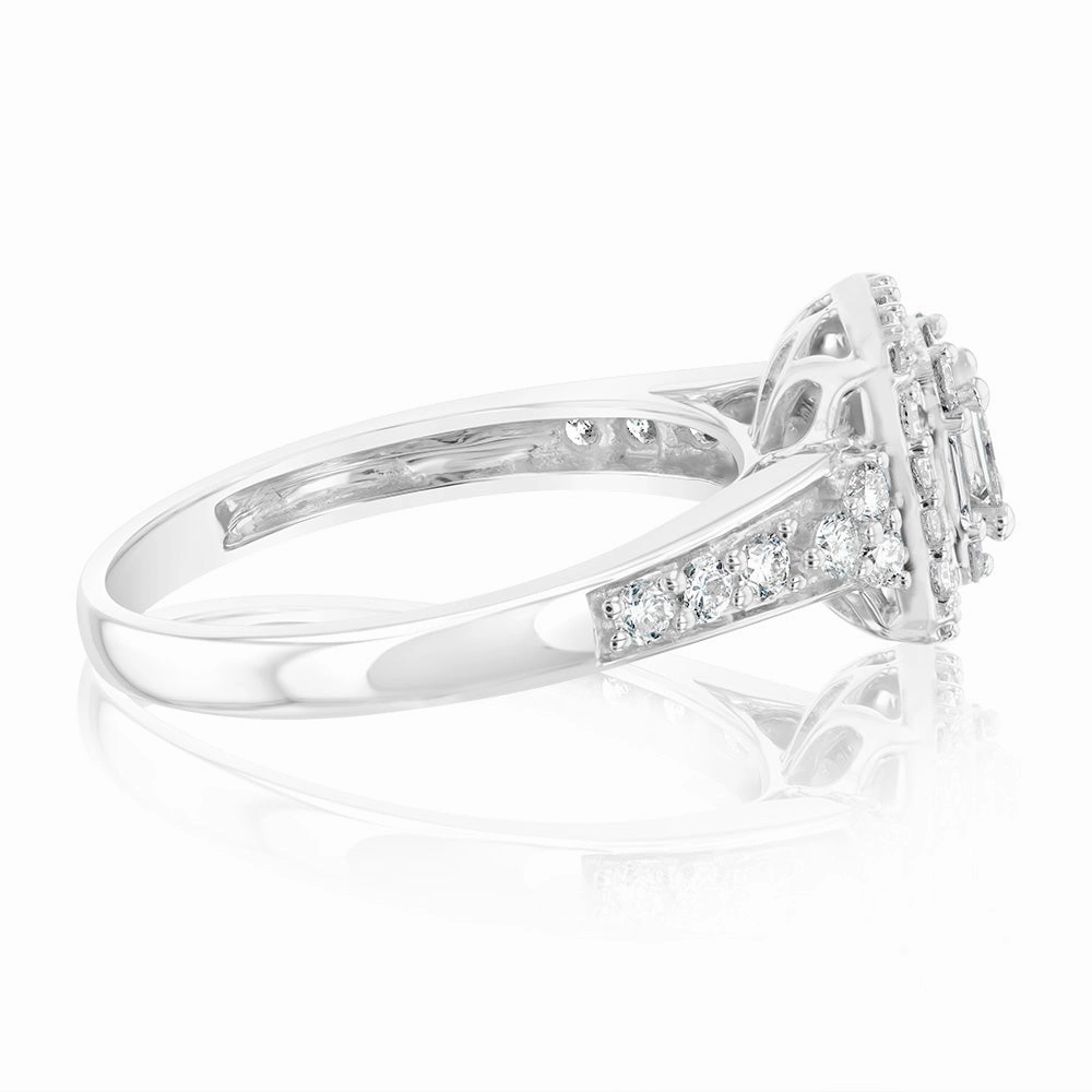14ct White Gold 0.70 Carat Diamond Halo Solitaire Ring