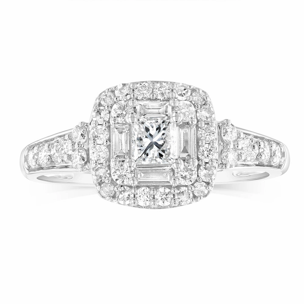 14ct White Gold 0.70 Carat Diamond Halo Solitaire Ring