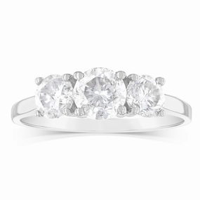 14ct White Gold 1.5 Carat Diamond Trilogy Ring with 3 Round Brilliant Cut Diamonds