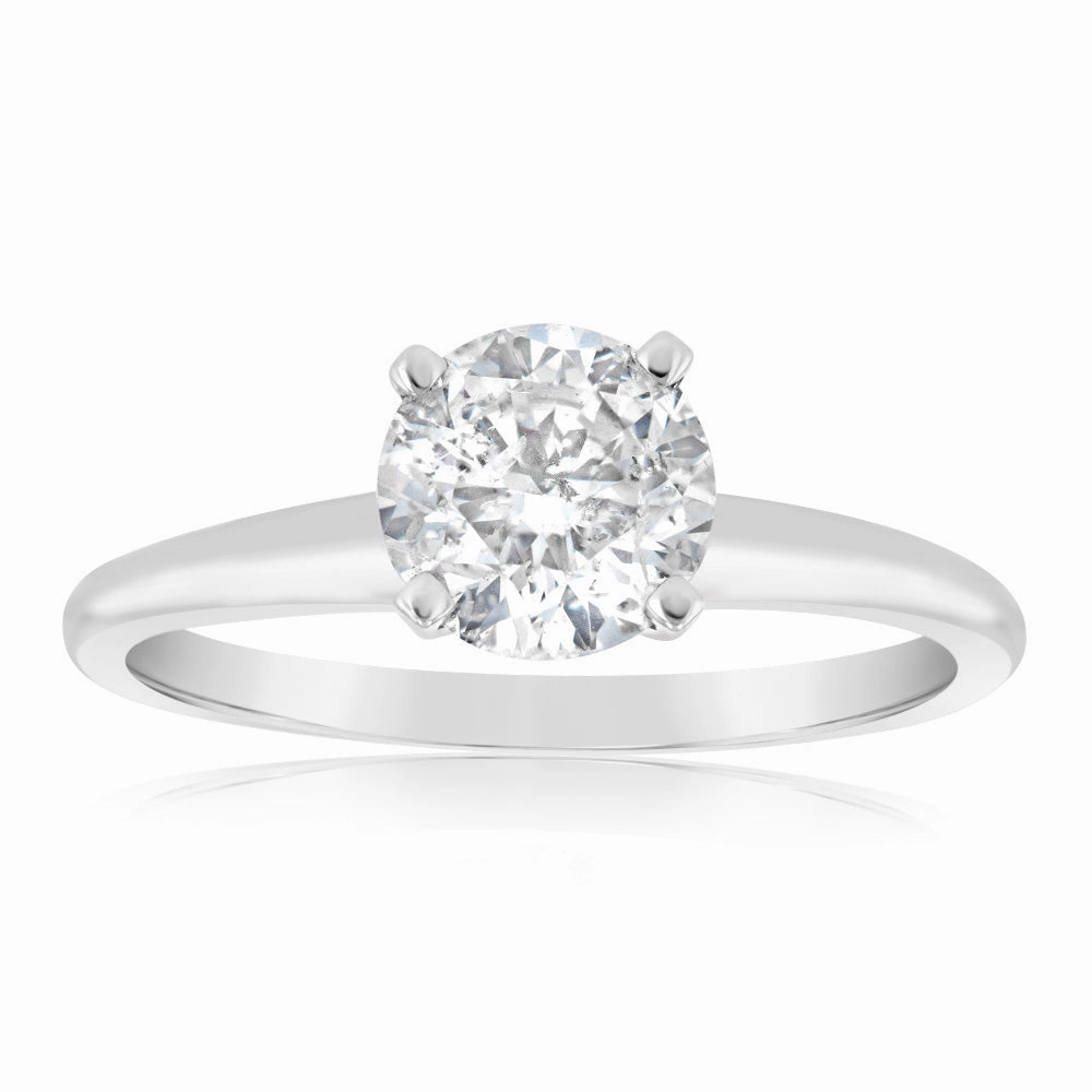 14ct White Gold 1 Carat Brilliant Cut Diamond Solitaire Ring in Knife Edge Setting