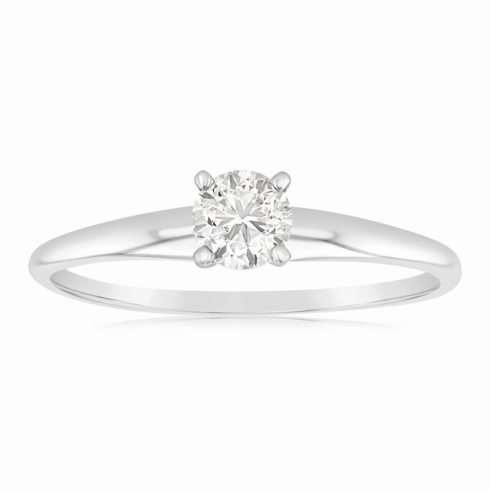 14ct White Gold Solitaire Ring With 50 Point Brilliant Cut Diamond