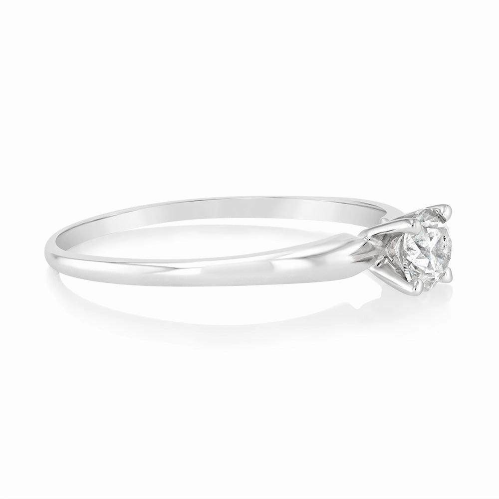 14ct White Gold Solitaire Ring With 50 Point Brilliant Cut Diamond