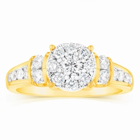 14ct Yellow Gold 1 Carat Brilliant Cut Diamond Halo Solitaire Ring