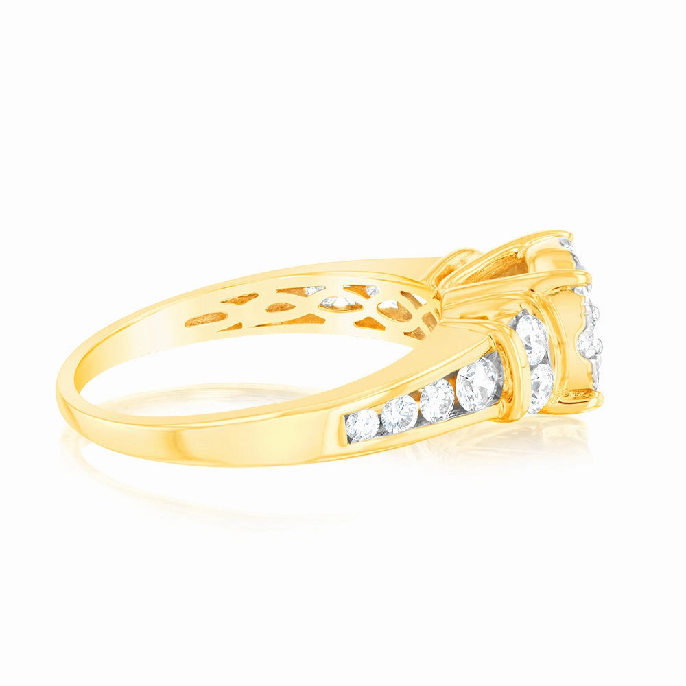 14ct Yellow Gold 1 Carat Brilliant Cut Diamond Halo Solitaire Ring