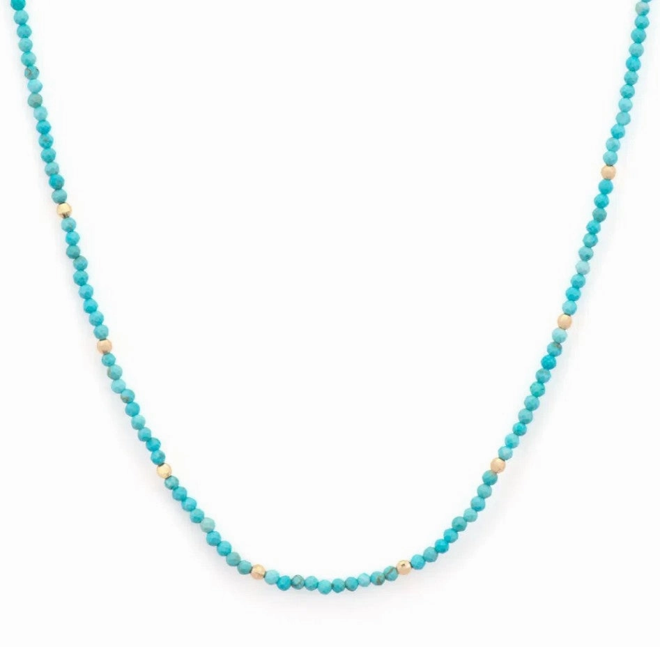 14KYG 18" DELICATE TURQUOISE BEADED CHAIN