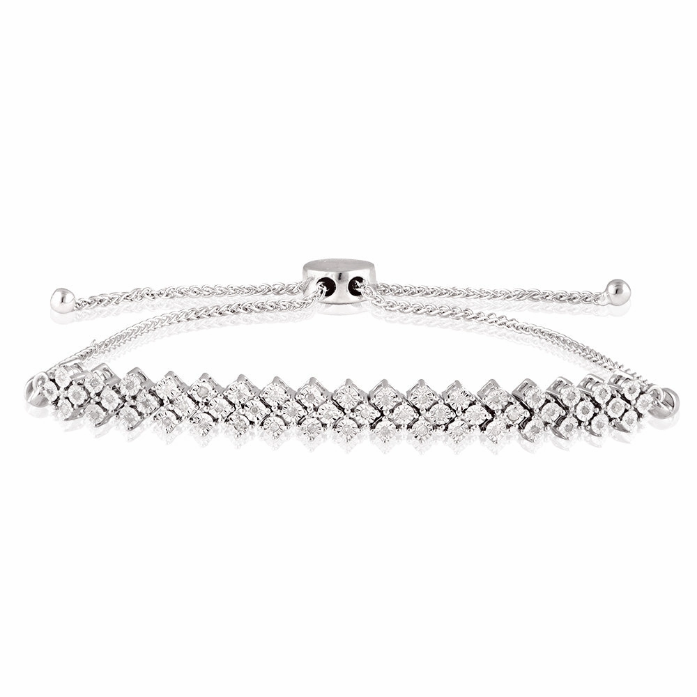 15 Points Diamond Bracelet with 52 Brilliant Cut Diamonds in Sterling Silver