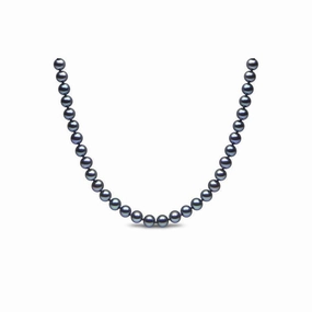 16" 5.5-6.0mm Black Cultured Freshwater Pearl Necklace with 9ct White Gold Ball Clasp