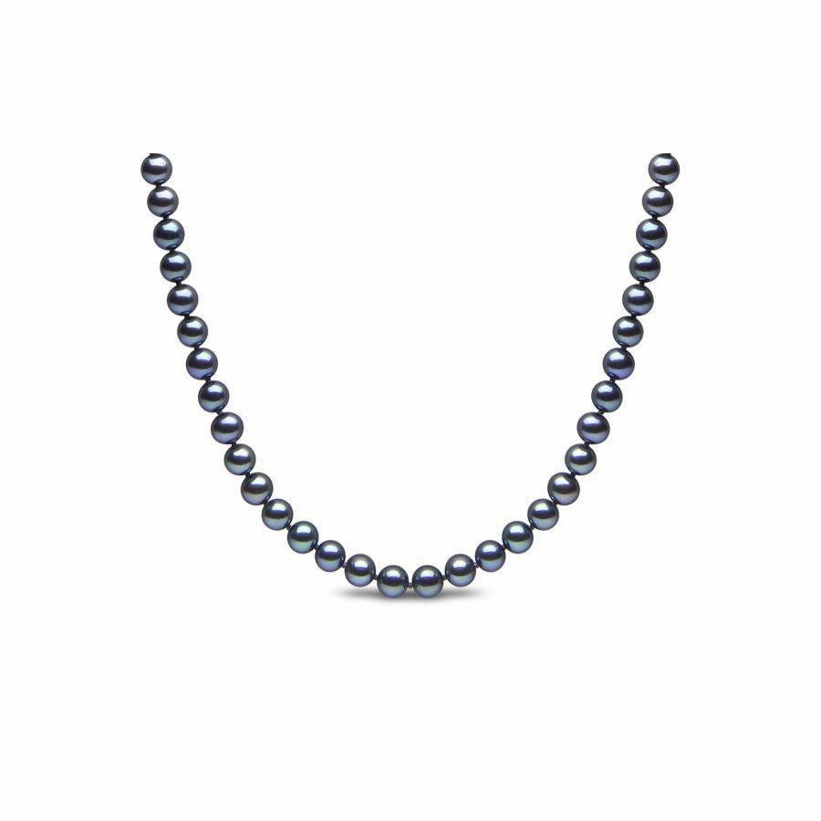 16" 7.0-7.5mm Black Cultured Freshwater Pearl Necklace with 9ct White Gold Ball Clasp