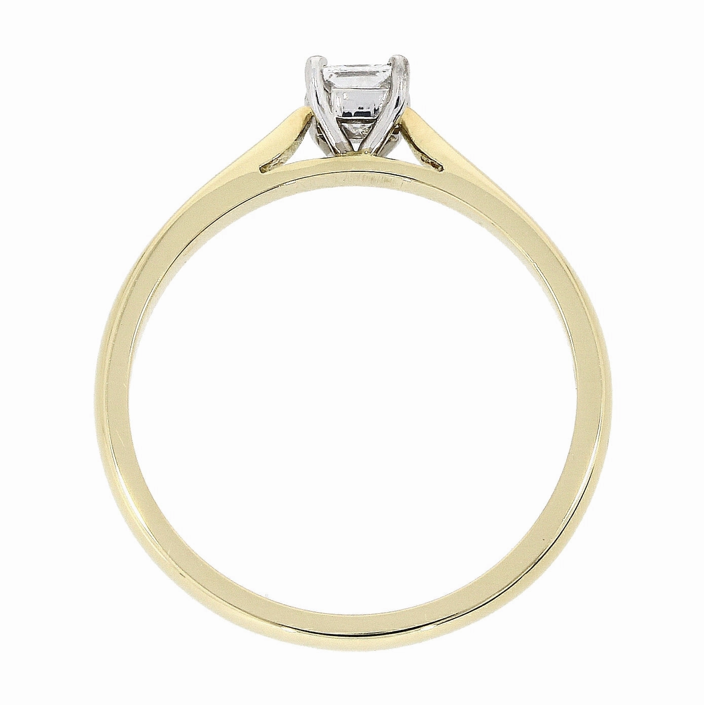 18ct Gold yellow gold princess cut Diamond solitaire 4-claw set ring