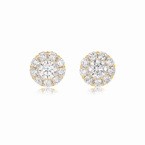 18ct Gold yellow gold round brilliant cut diamond cluster earrings