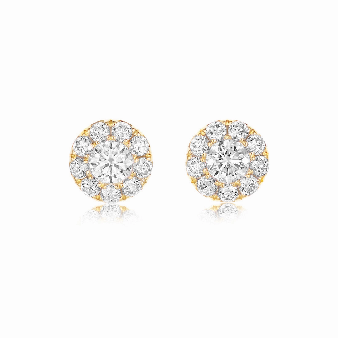 18ct Gold yellow gold round brilliant cut diamond cluster earrings