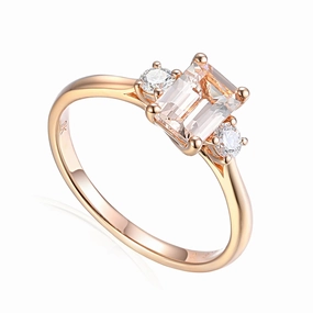 18ct Rose Gold 0.83ct Octagon Cut Morganite And 0.20ct Round Brilliant Cut Diamond Three Stone Ring