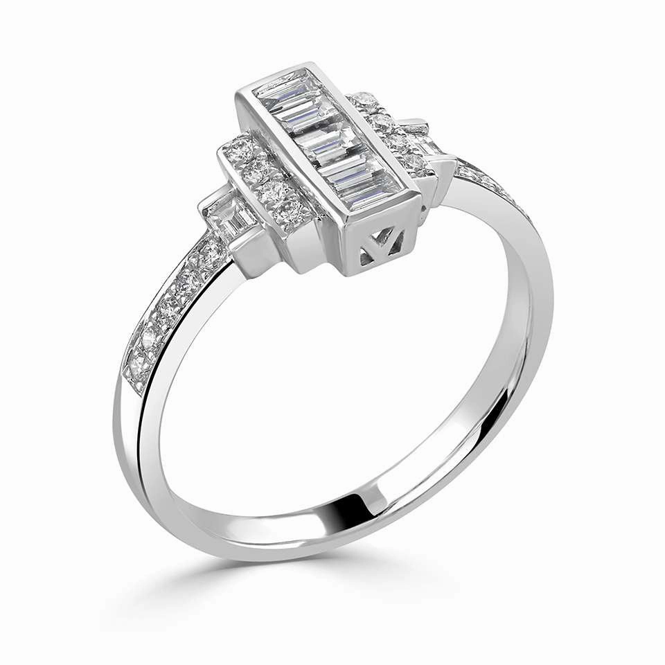18ct White Gold 0.46ct Baguette And Round Brilliant Cut Diamond Fancy Ring