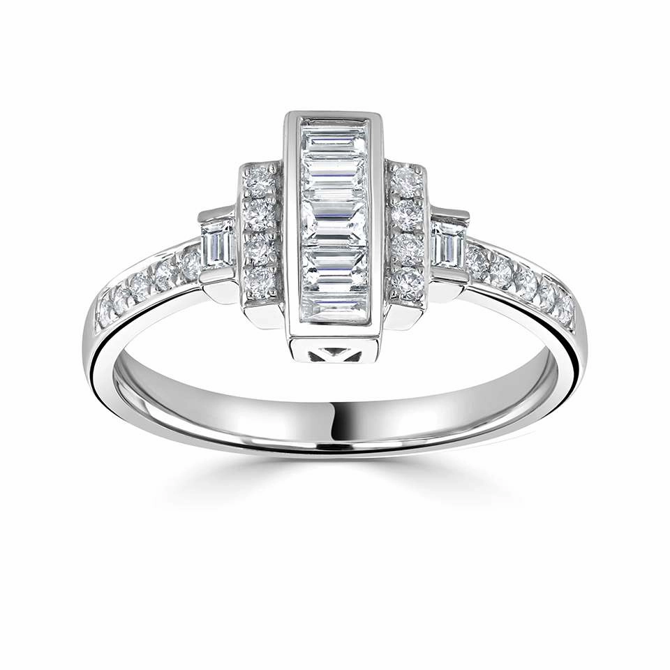 18ct White Gold 0.46ct Baguette And Round Brilliant Cut Diamond Fancy Ring