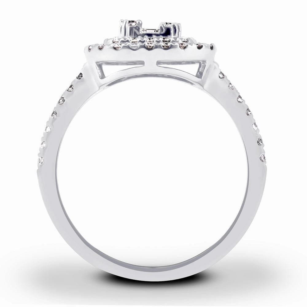 18ct White Gold 0.82ct Baguette Double Halo Diamond Ring