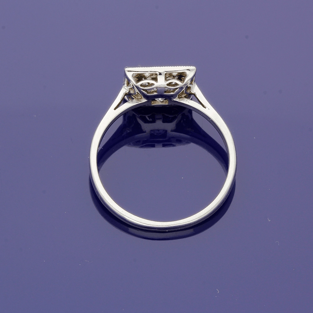 18ct White Gold Diamond Art Deco Style Square Halo Ring