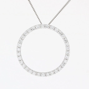 18ct White Gold Diamond circle pendant on a chain