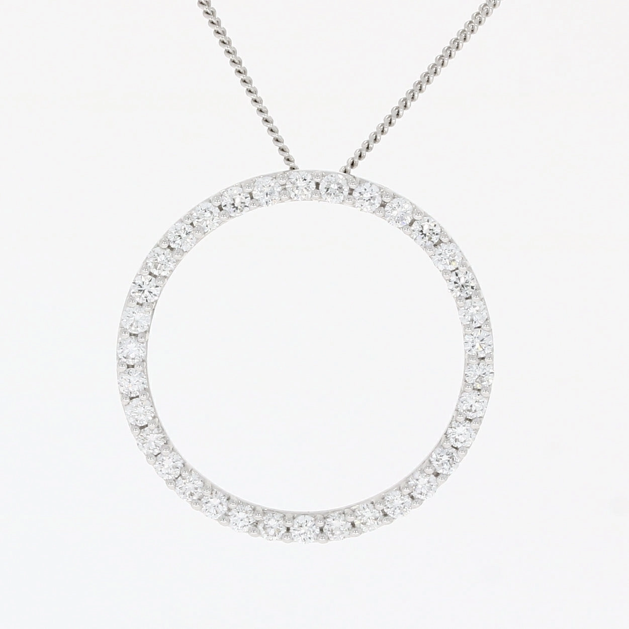 18ct White Gold Diamond circle pendant on a chain