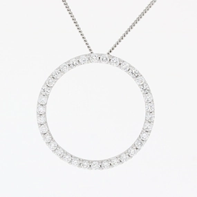 18ct White Gold Diamond circle pendant on a chain
