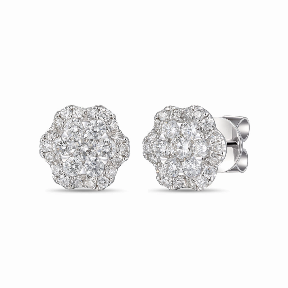 18ct white gold diamond set flower earrings