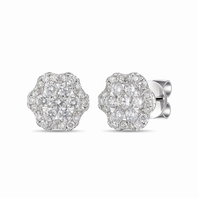 18ct white gold diamond set flower earrings