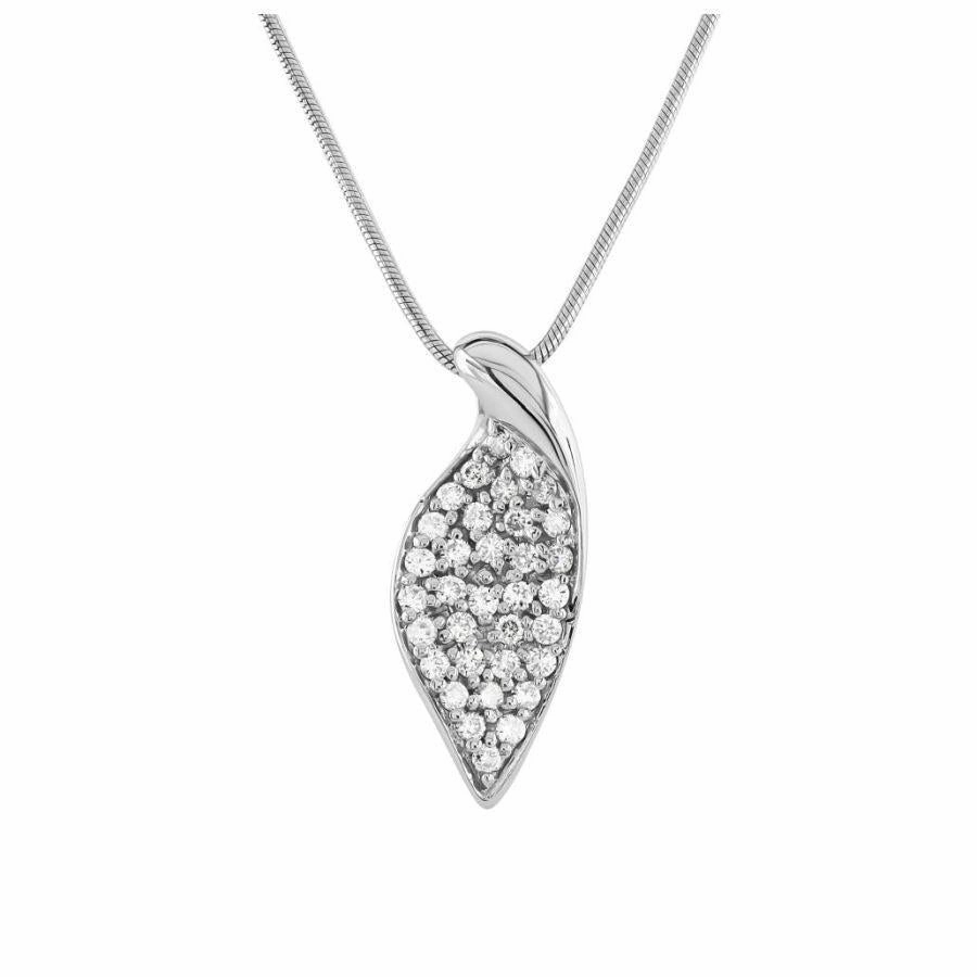 18ct White Gold Diamond Set Leaf Pendant & Chain