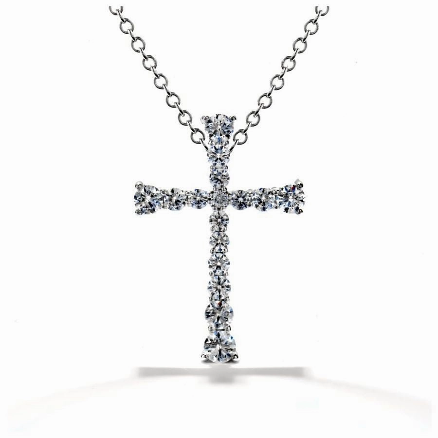 18ct White Gold Divine Round Brilliant Cut Diamond Set Cross Pendant & Chain