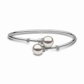 18ct White Gold Freshwater Pearl & Diamond Set Bangle