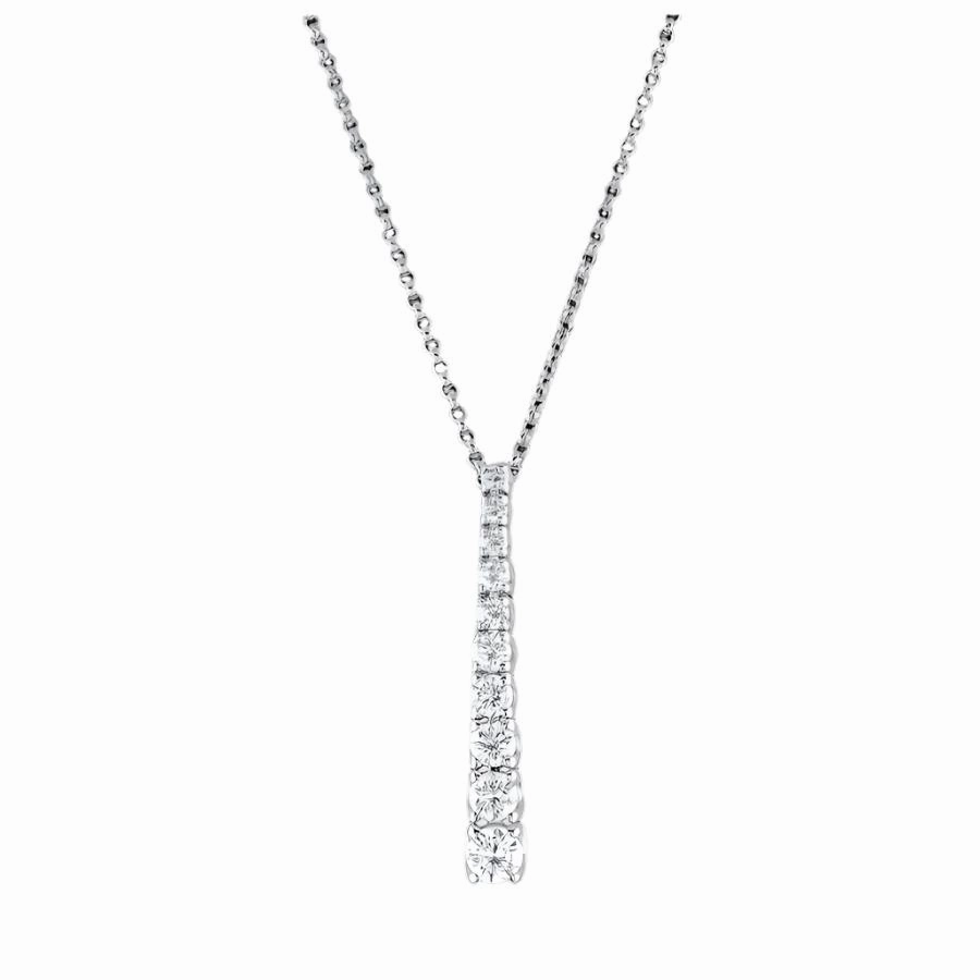 18ct White Gold Graduated Round Brilliant Cut Drop Pendant & Chain