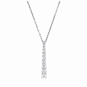 18ct White Gold Graduated Round Brilliant Cut Drop Pendant & Chain
