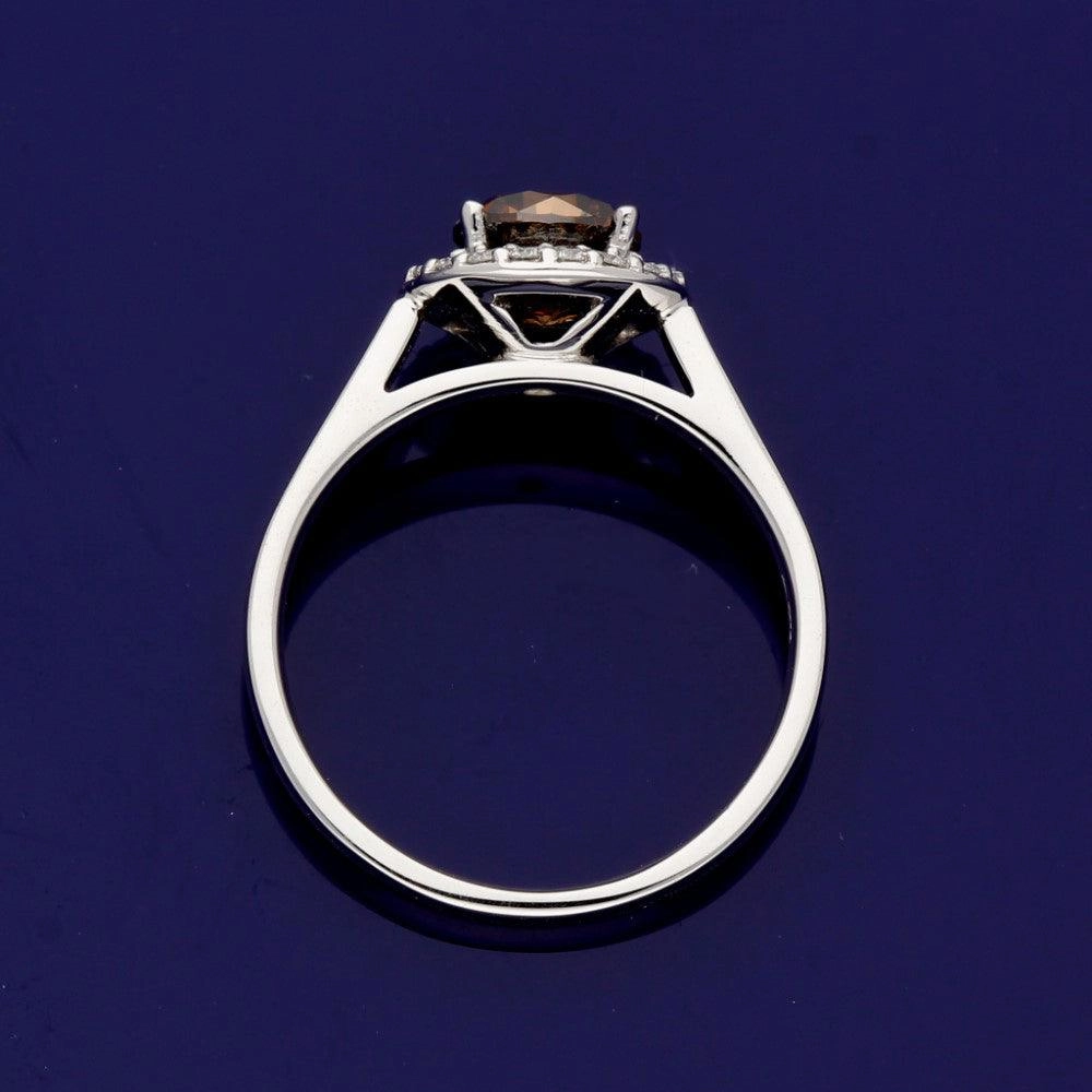 18ct White Gold Halo Ring with 1.21ct Certificated Chocolate Diamond