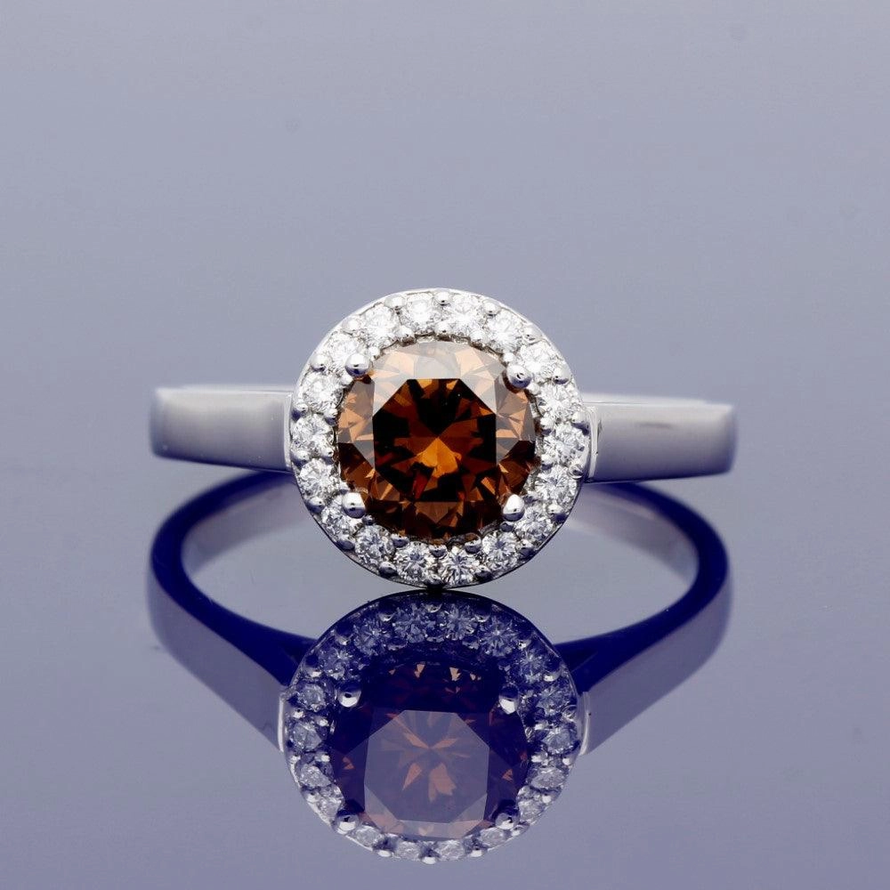 18ct White Gold Halo Ring with 1.21ct Certificated Chocolate Diamond